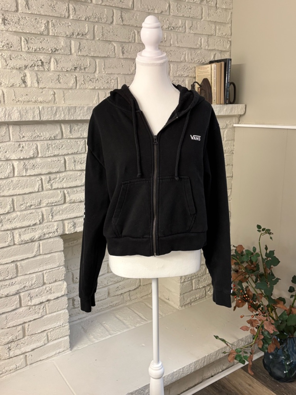 Vans Funnier Times Cropped Full-Zip Hoodie - Black/Checkerboard Size Small